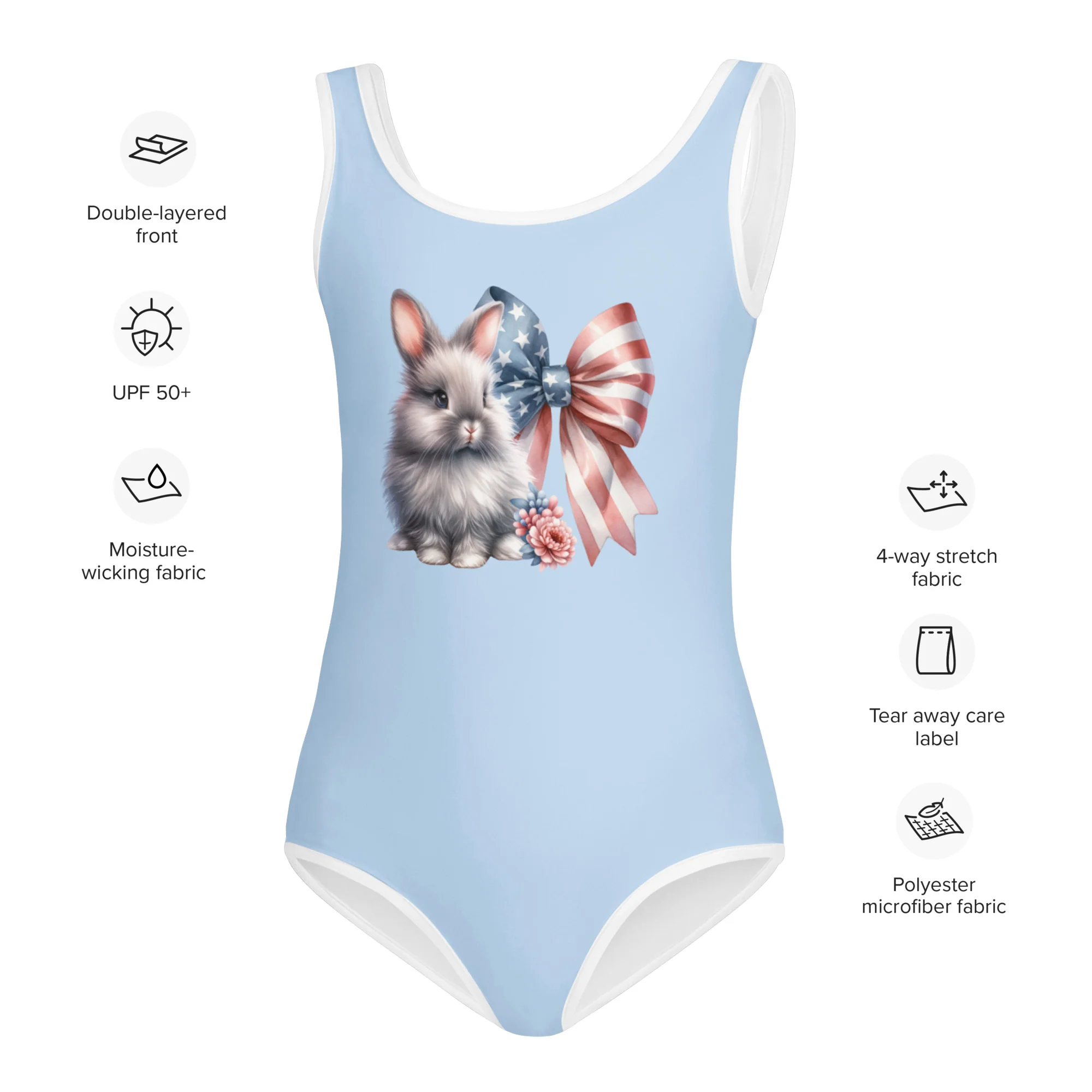 Bunny with Patriotic Bow Kids Swimsuit - Image 2