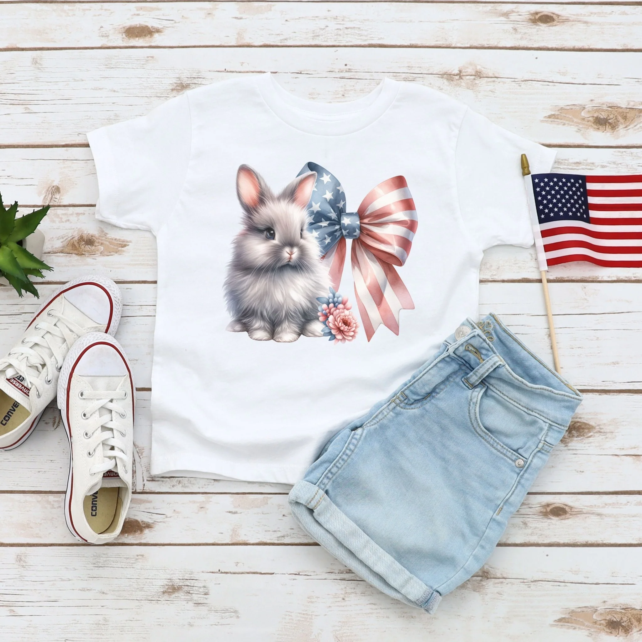 Bunny with Patriotic Bow Toddler Short Sleeve Tee - Image 2