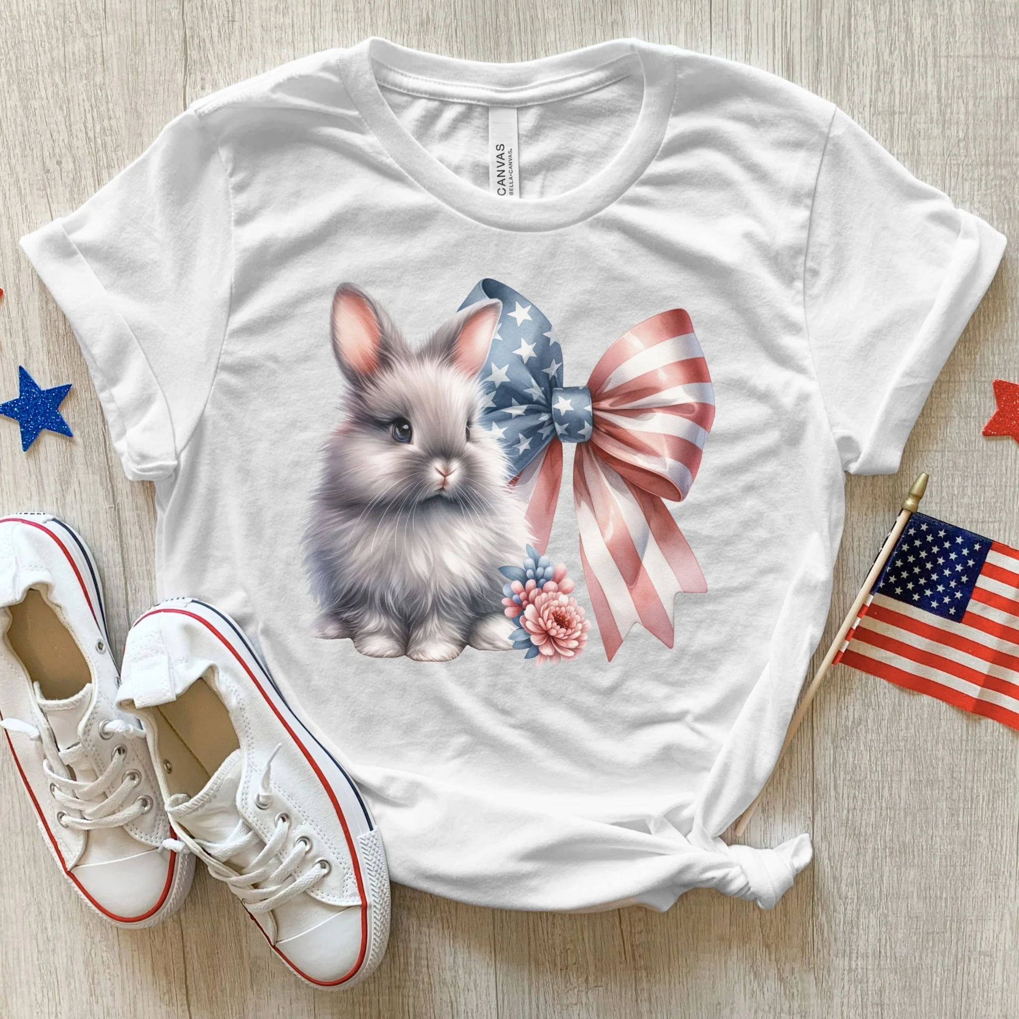 Bunny with Patriotic Bow Youth Short Sleeve T-Shirt - Image 2