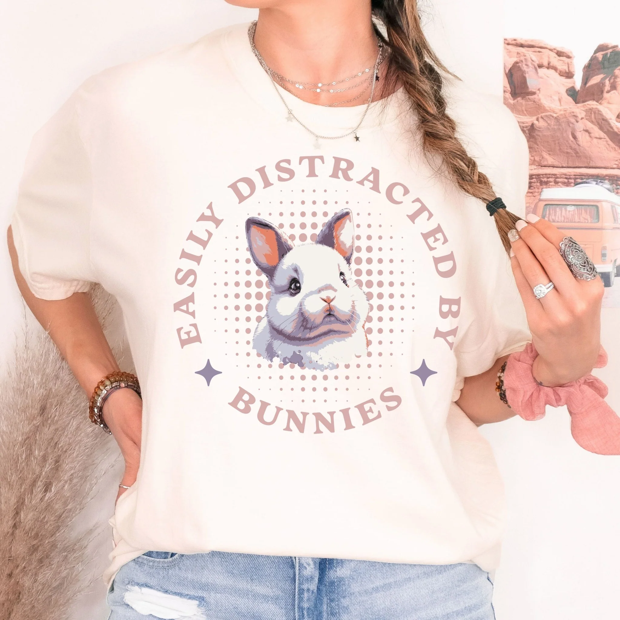 Easily Distracted by Bunnies Unisex Garment-dyed Heavyweight T-Shirt 2 - Image 3