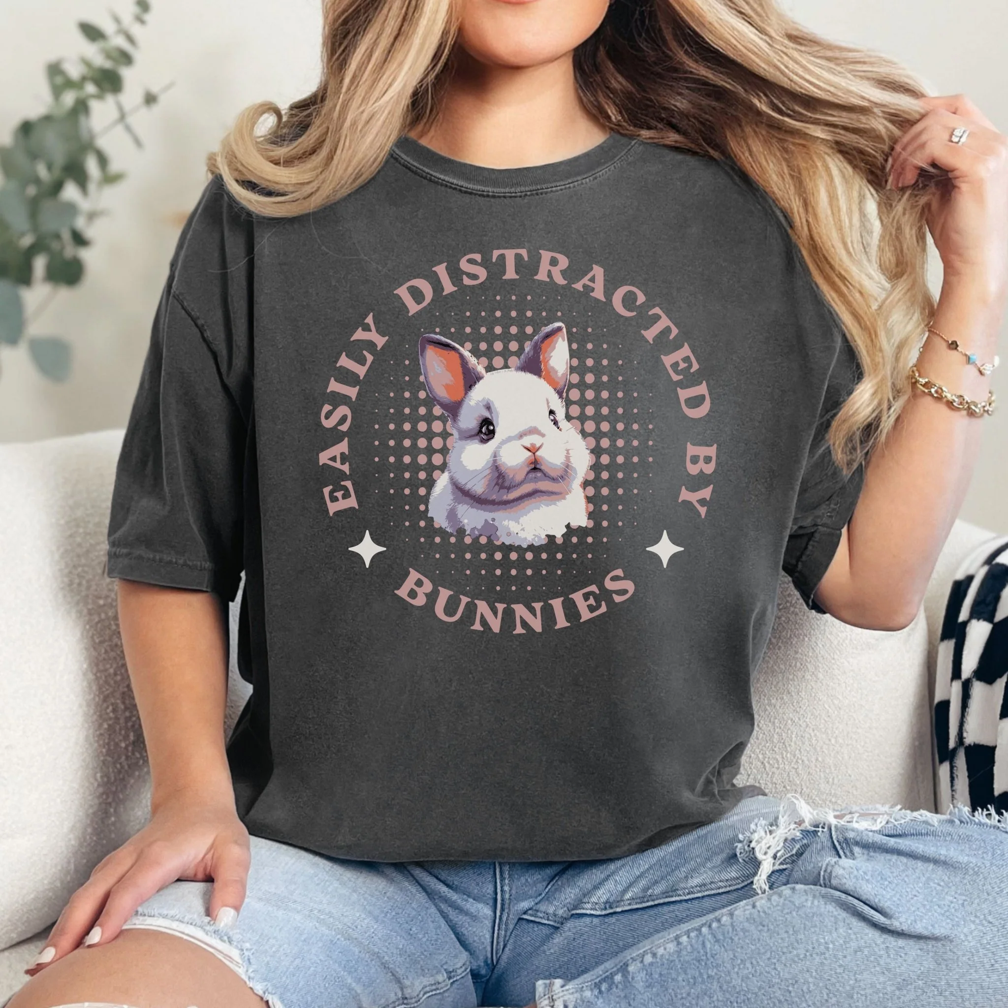 Easily Distracted by Bunnies Unisex Garment-dyed Heavyweight T-Shirt 2 - Image 4