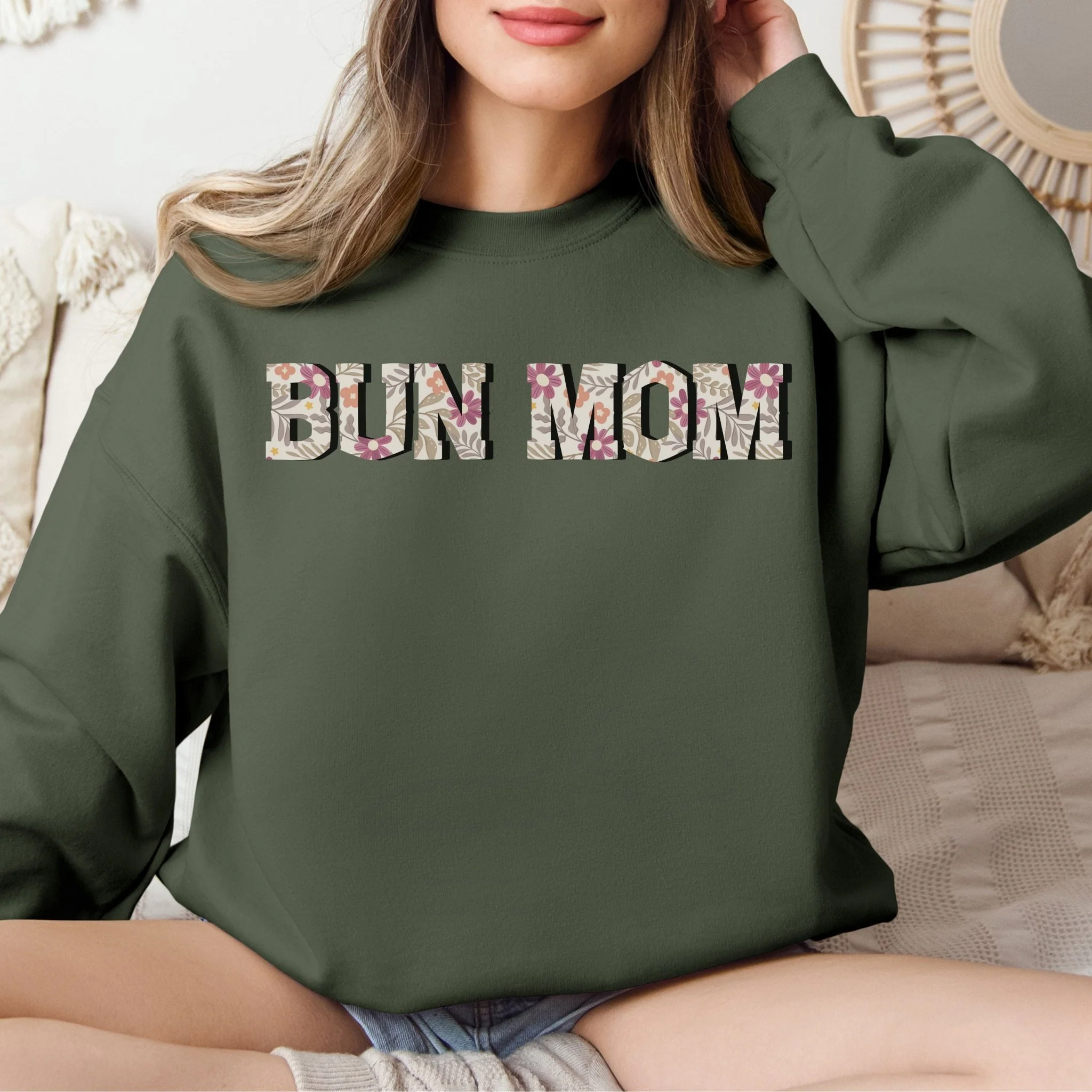 Floral Bun Mom Sweatshirt