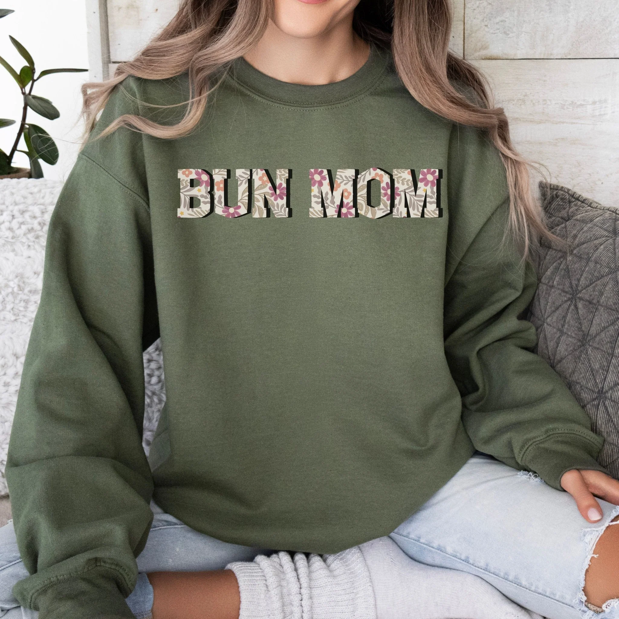 Floral Bun Mom Sweatshirt - Image 3