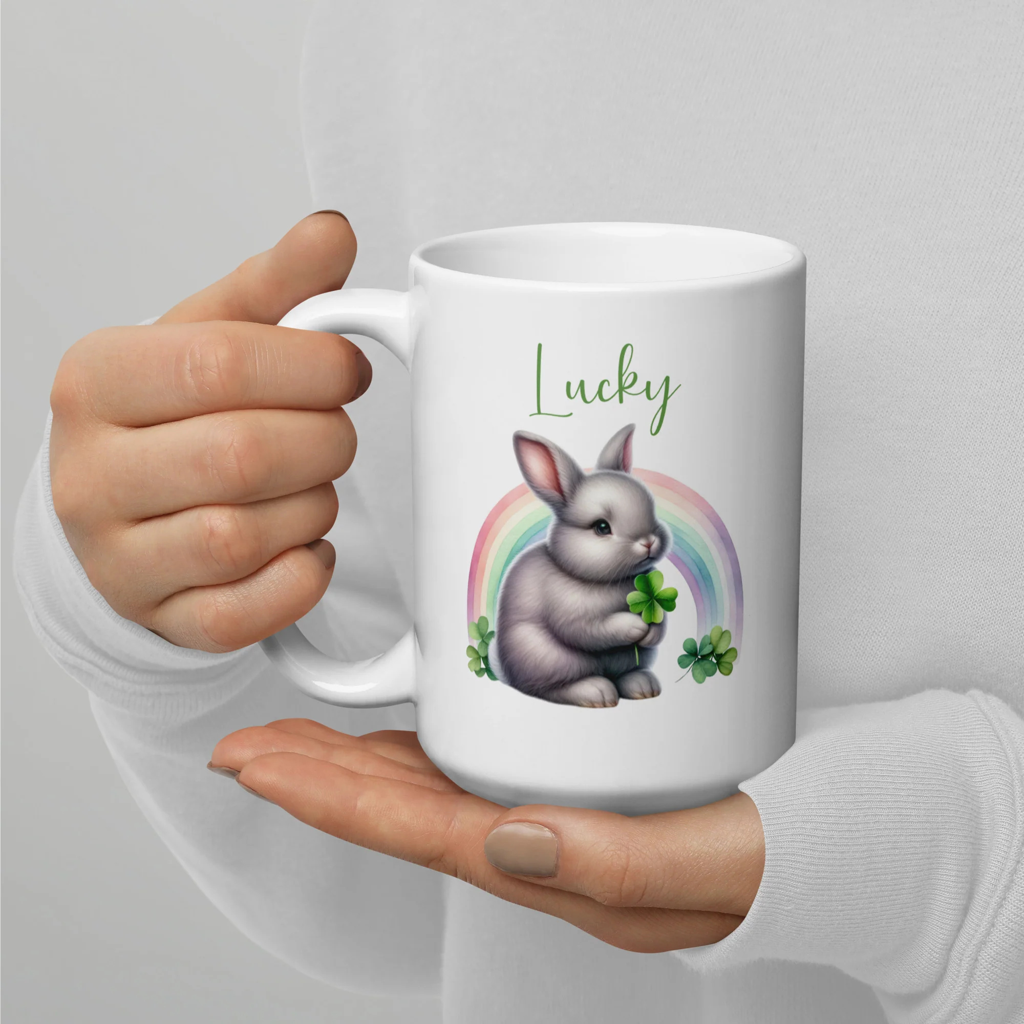 Lucky Rabbit White Glossy Mug - Image 2
